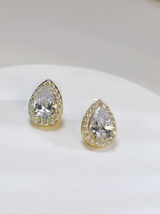 Cubic Zirconia Teardrop Earrings Necklace Bracelet Jewelry Set For Bride Bridesm - Picture 5 of 9